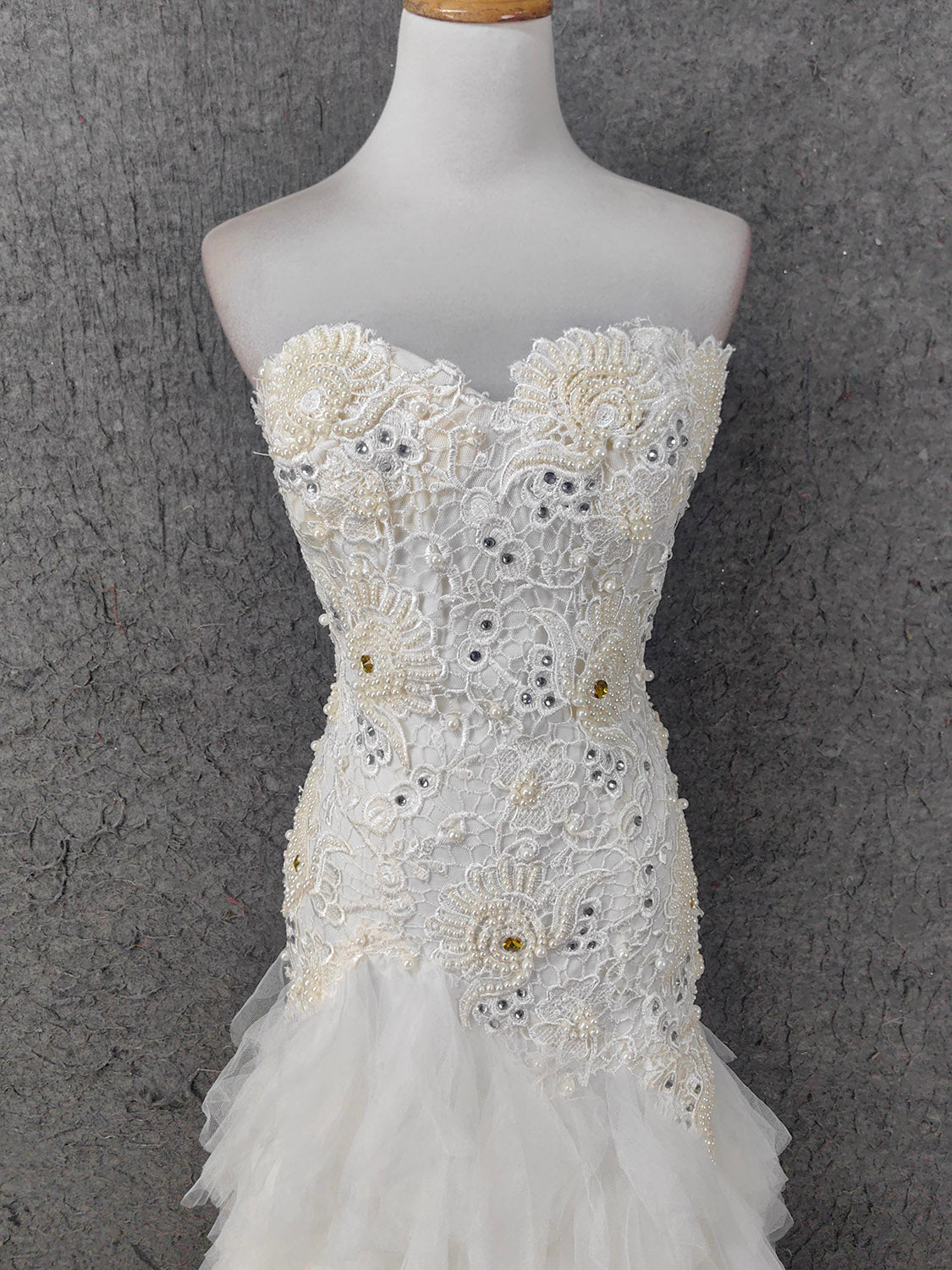 Elegant Pure White Sweetheart Neck Pearl Lace Tulle Long Prom Dress Evening Dress P4645