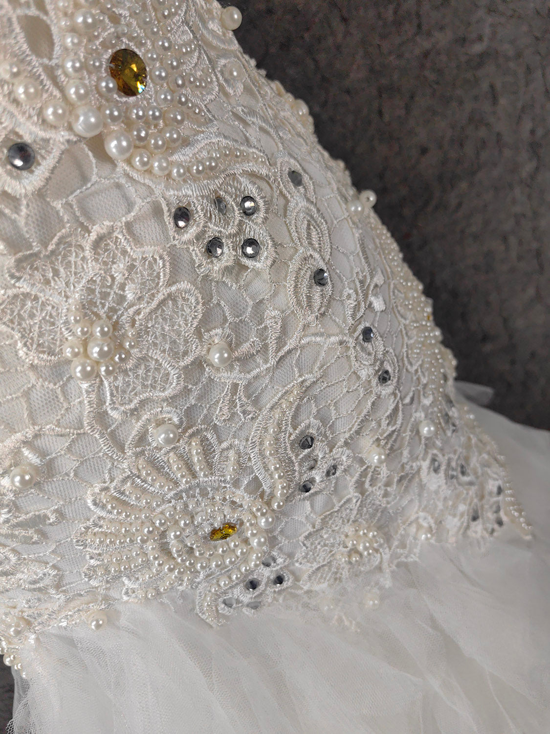 Elegant Pure White Sweetheart Neck Pearl Lace Tulle Long Prom Dress Evening Dress P4645