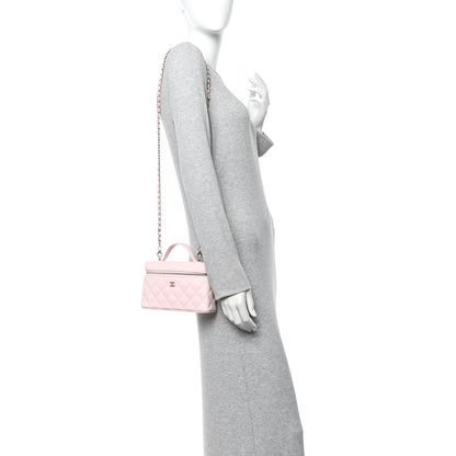 Caviar Quilted Top Handle Slim Vanity With Chain Light Pink
