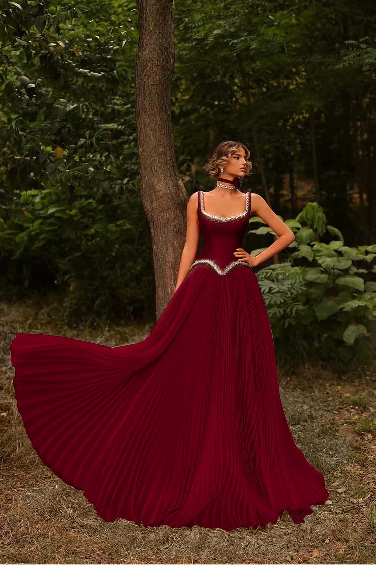 Sleeveless Spaghetti Straps Prom Dress With Beads