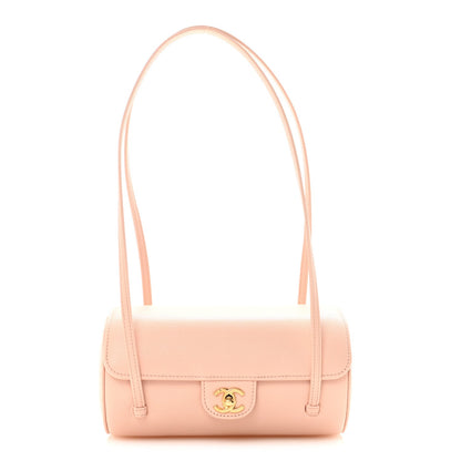 Shiny Caviar Preppy Coco Small Bowling Bag Light Pink