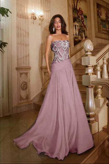 Exquisite DarkNavy Chiffon Sleeveless Strapless Evening Dress with Sequins