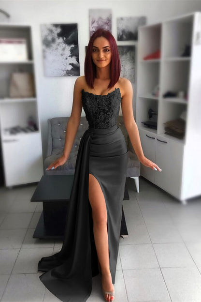 Amazing Sleeveless Mermaid Slit Prom Dress With Appliques Ruffles