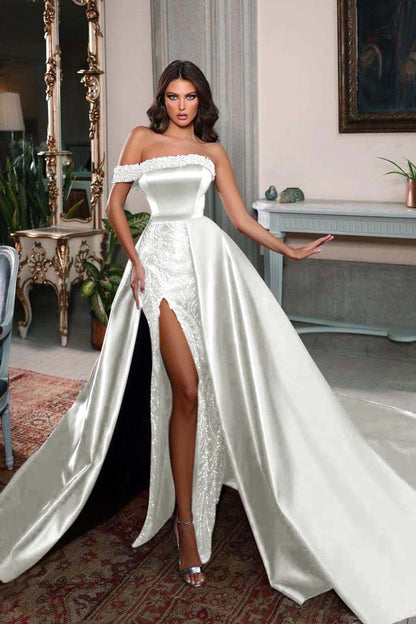 Charming Burgundy Satin One Shoulder Sleeveless Split Long Prom Dress with Beadings