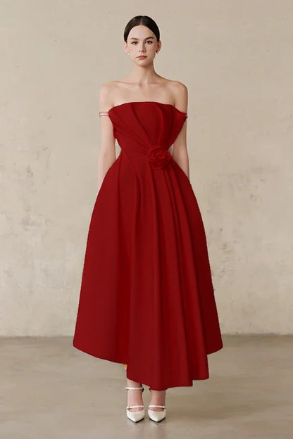 Ivory Off-the-Shoulder A-Line Evening Dress With Pleated