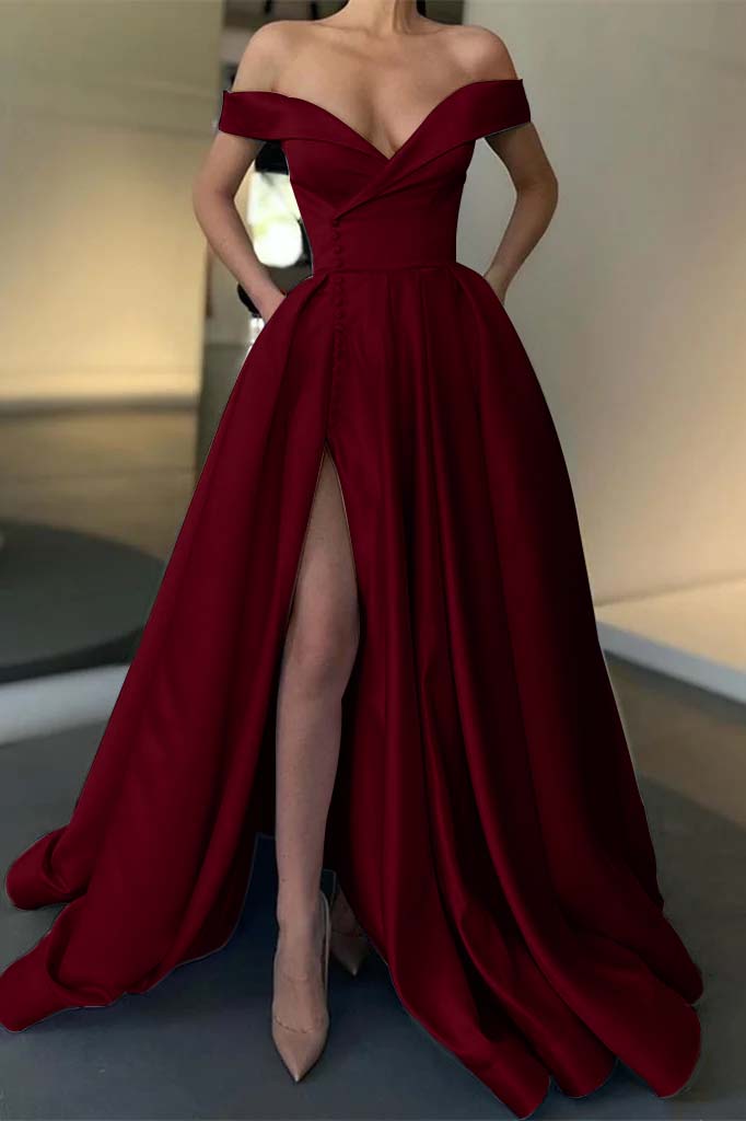Long Slit Prom Off-the-Shoulder Dress