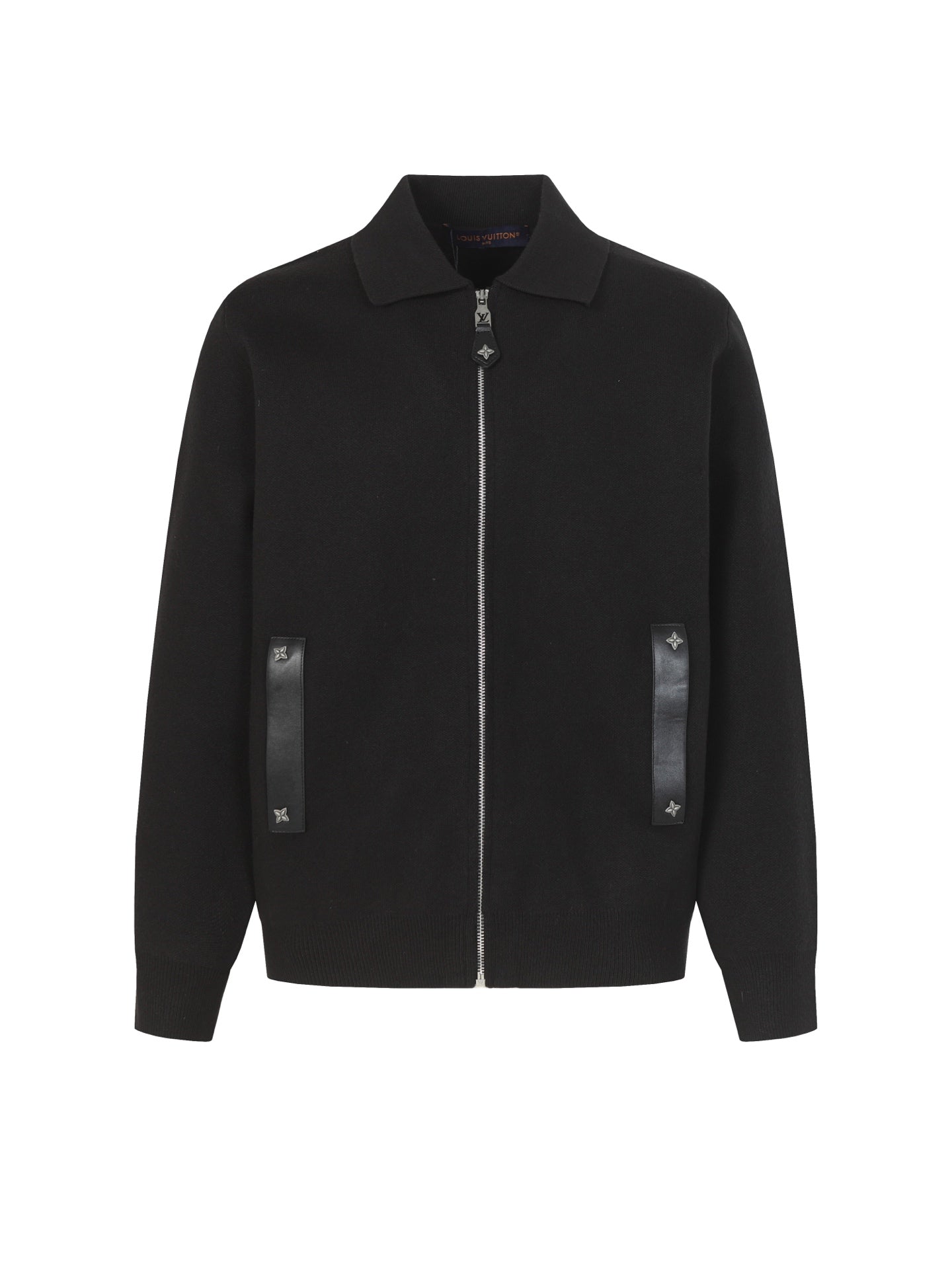 LV Leather Knit Wool Zip-Up Jacket 494212