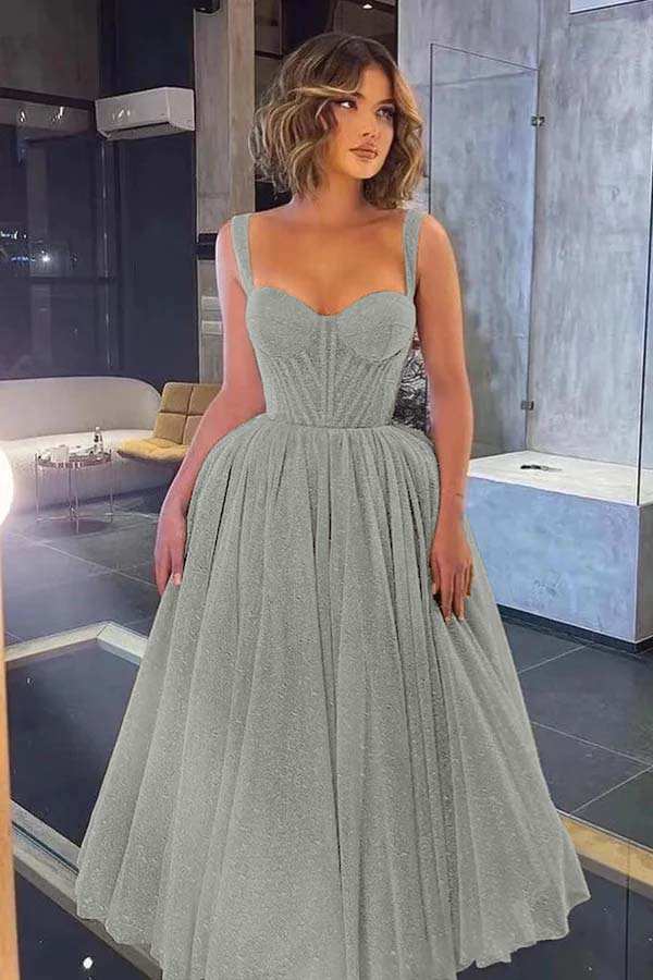 Gorgeous Spaghetti-Strap Sweetheart Sequins Prom Dress With Tulle