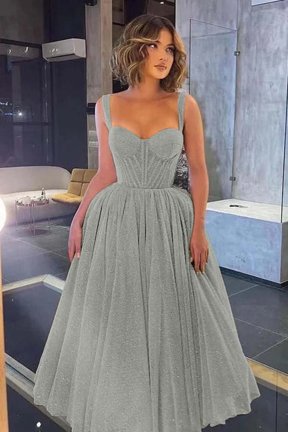 Gorgeous Spaghetti-Strap Sweetheart Sequins Prom Dress With Tulle