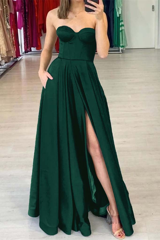 Sweetheart Prom Dress Black Slit With Pockets