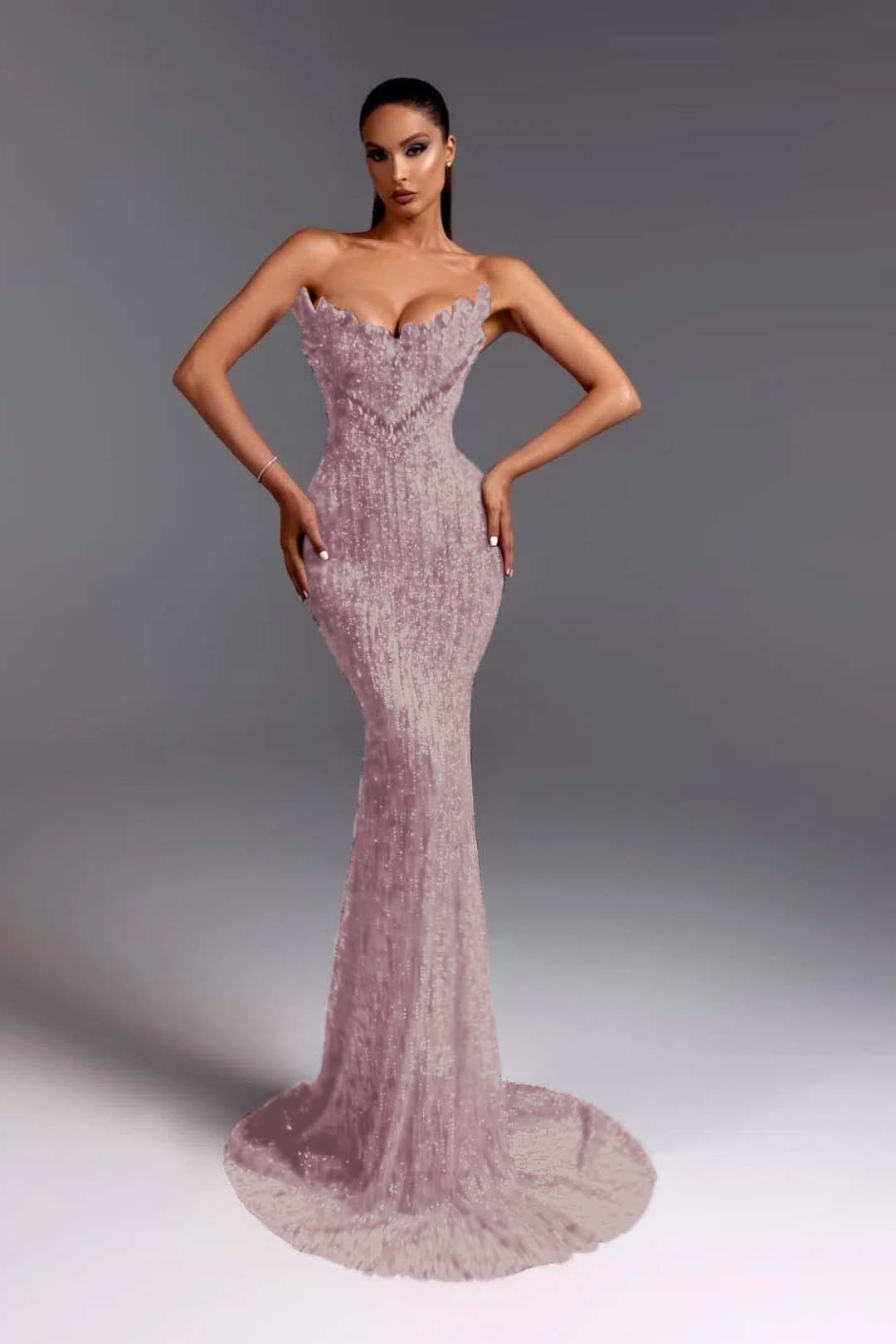 Sleeveless Strapless V-Neck Beads Mermaid Prom Dress