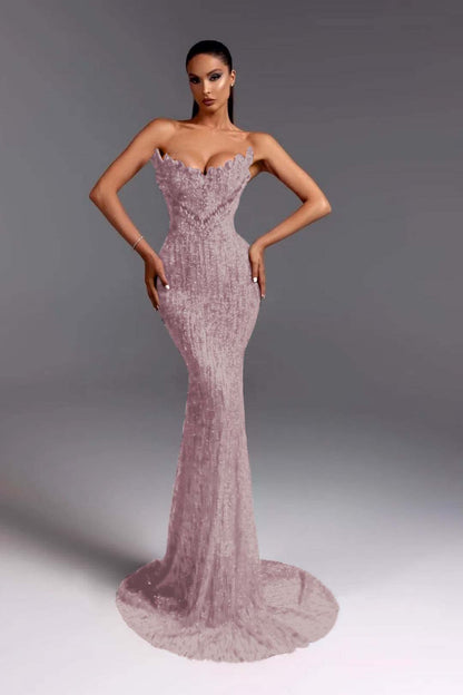 Sleeveless Strapless V-Neck Beads Mermaid Prom Dress