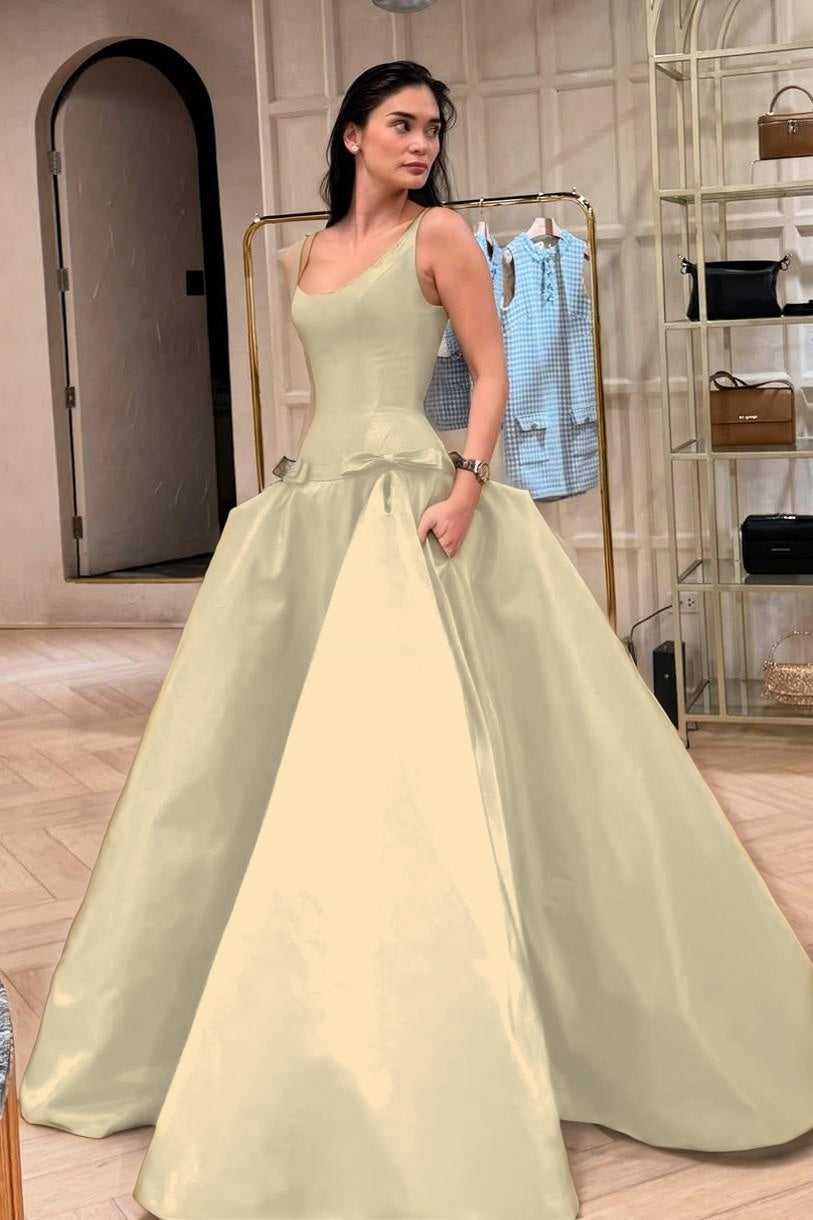 Elegant Sleeveless Wide Straps A Line Long Prom Dress With Bowknot