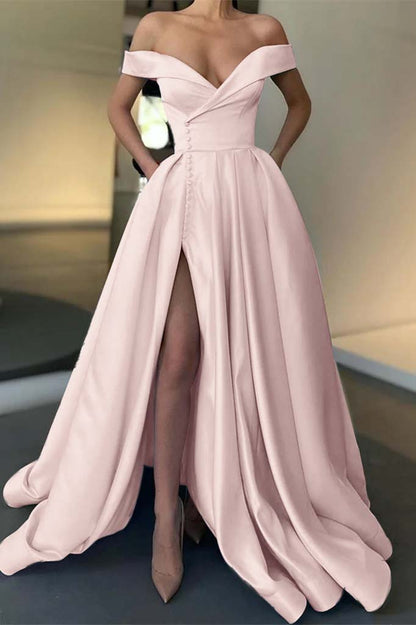Long Slit Prom Off-the-Shoulder Dress