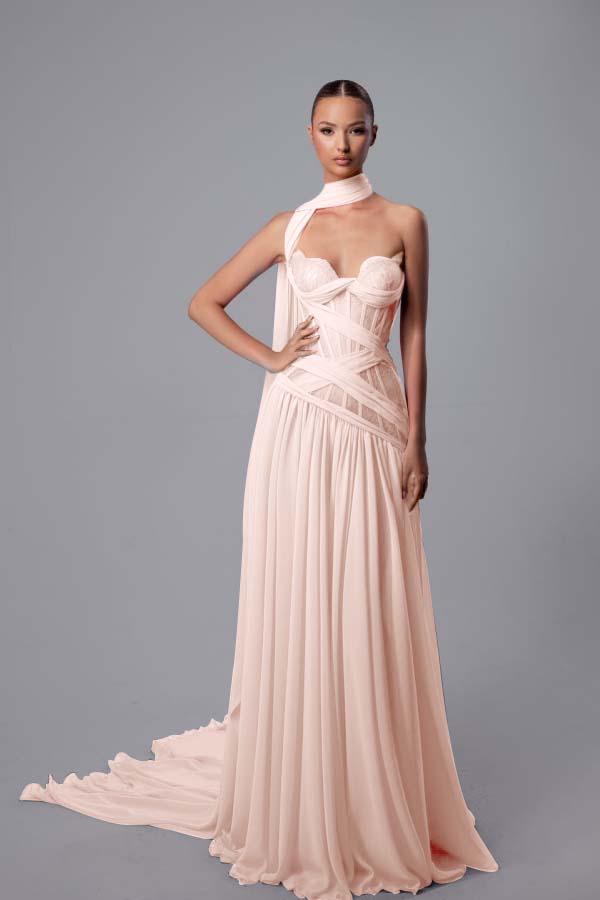 Stunning Fuchsia Chiffon Sleeveless Sweetheart Lace Prom Dress with Scarf