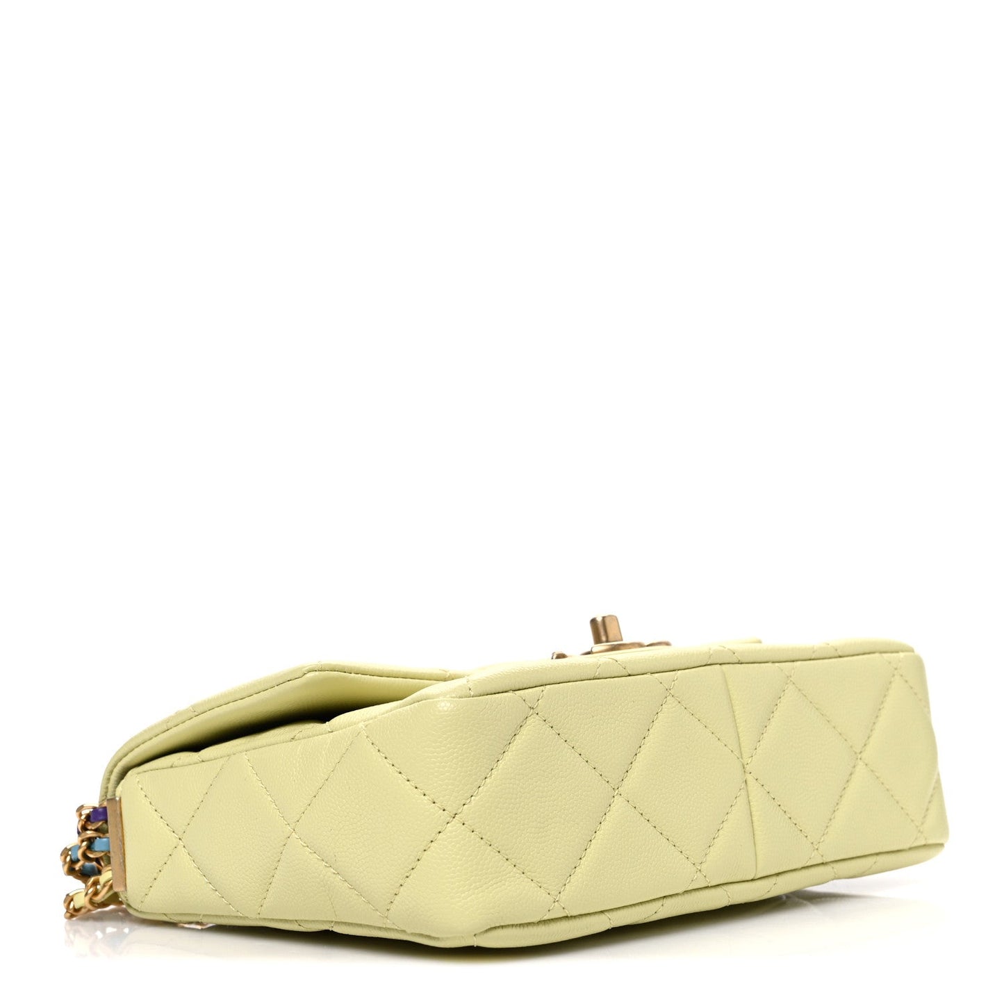 Shiny Caviar Quilted Mini Chain Messenger Flap Bag Yellow