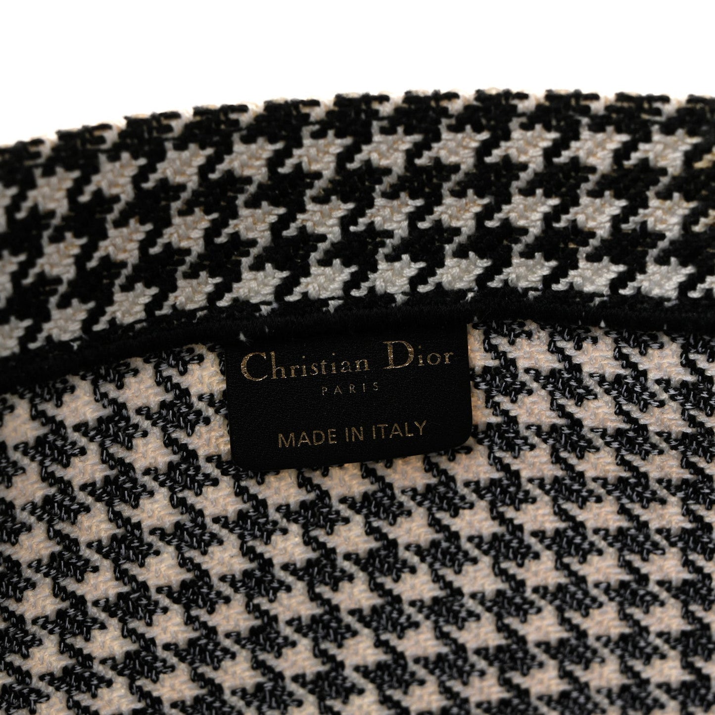 Canvas Houndstooth Embroidered Large Book Tote Black White