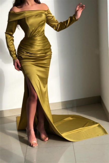 Long Sleeves Mermaid Prom Dress Court With Split