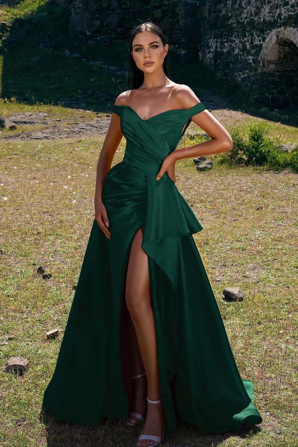 Off-The-Shoulder Mermaid Prom Dress Red With Slit