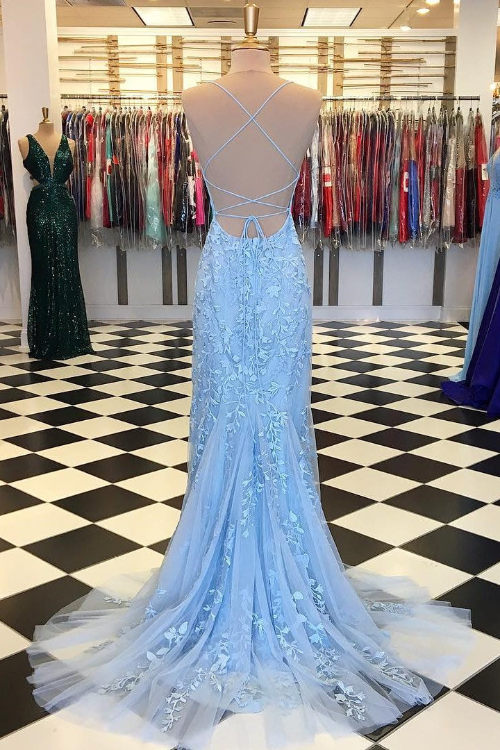 Amazing Spaghetti-Straps Mermaid Prom Dress Tulle With Appliques