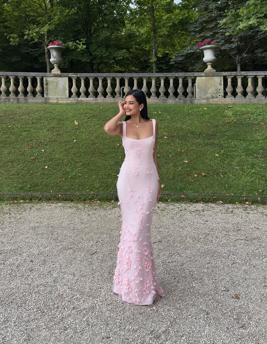Sleeveless Strapless Square Mermaid Prom Dress With Handmade Flower