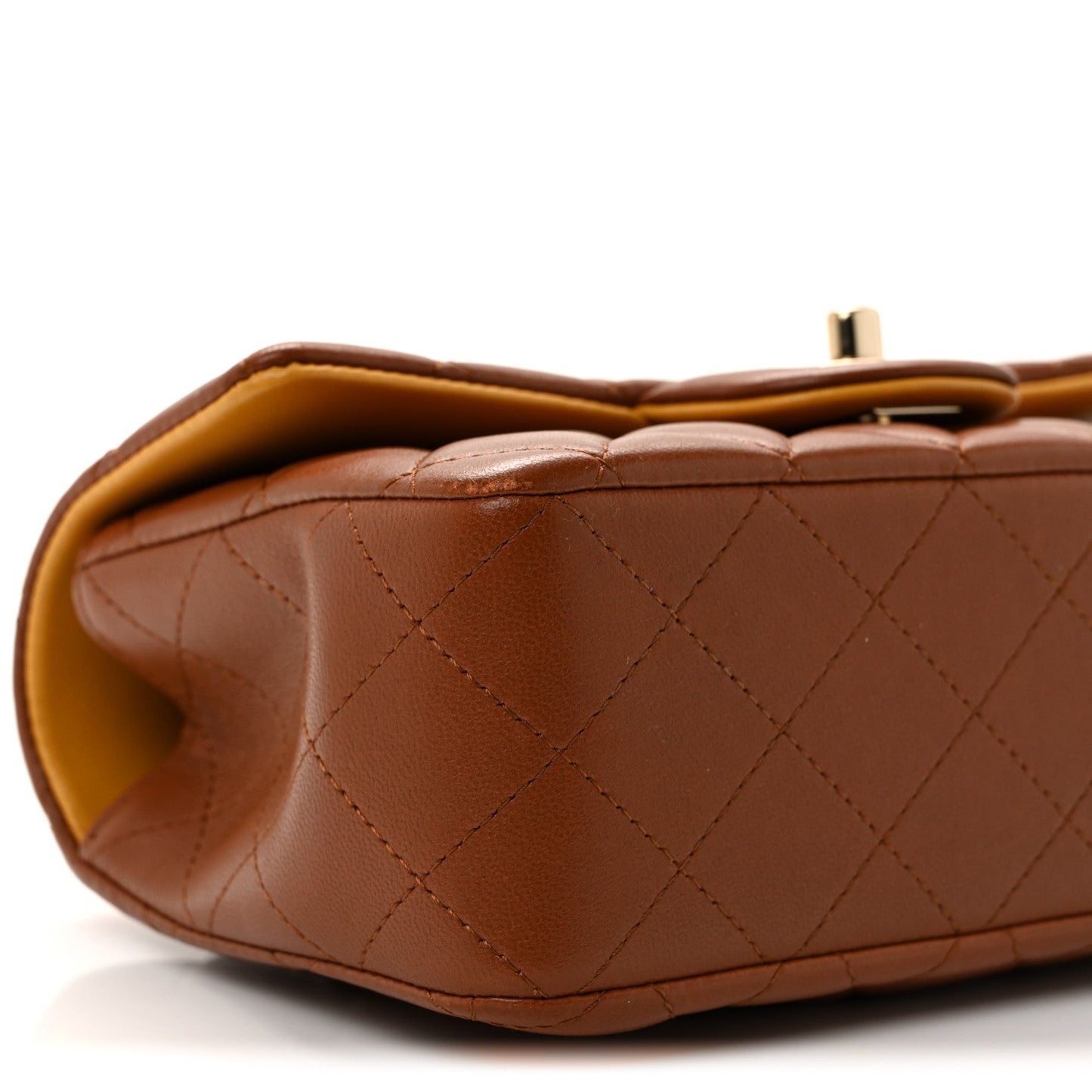 Lambskin Quilted Bi-Color Mini Top Handle Rectangular Flap Light Brown Yellow
