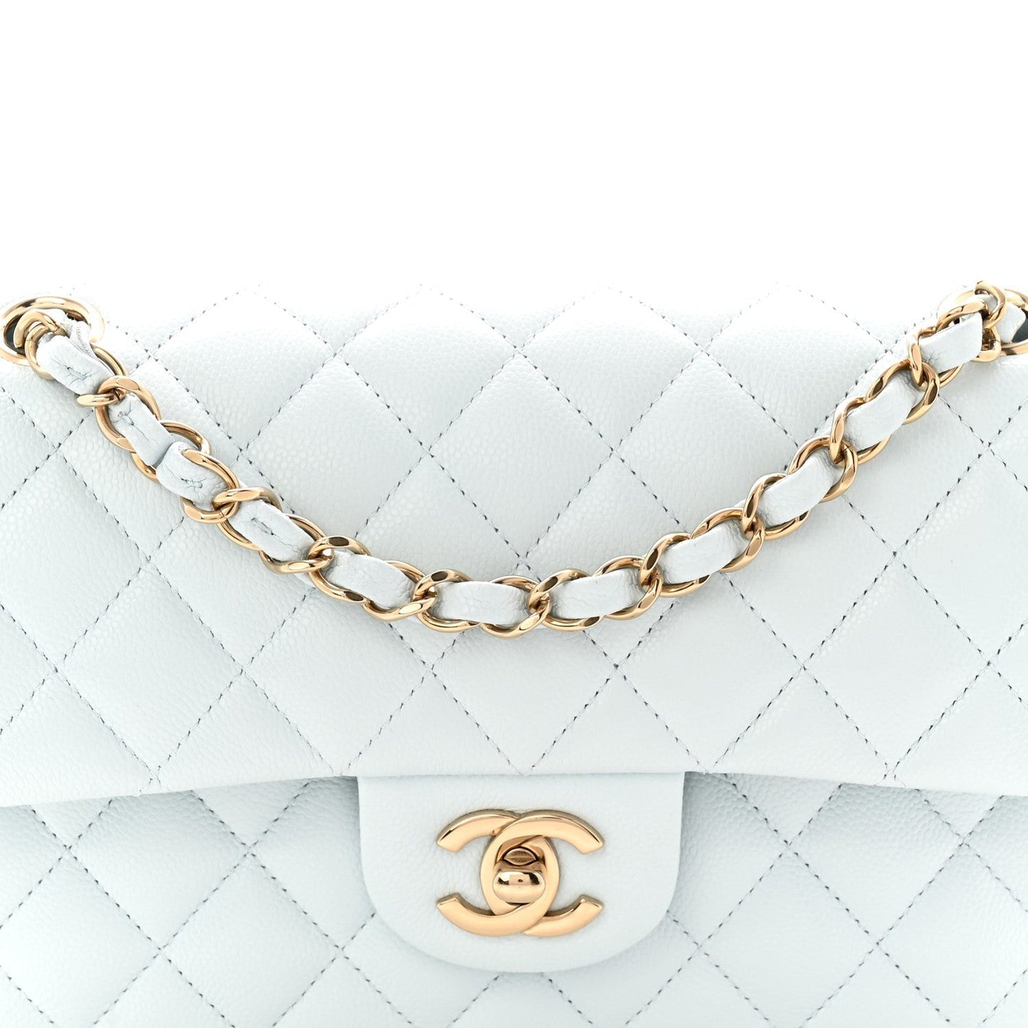 Caviar Quilted Small Double Flap Light Blue