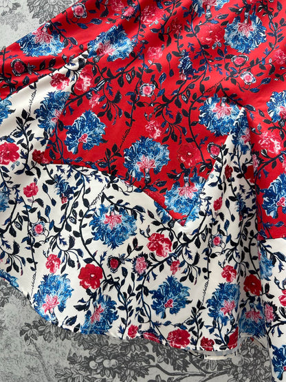 LV 25 Elastic Waist Old Flower Leather Skirt Red Poliester