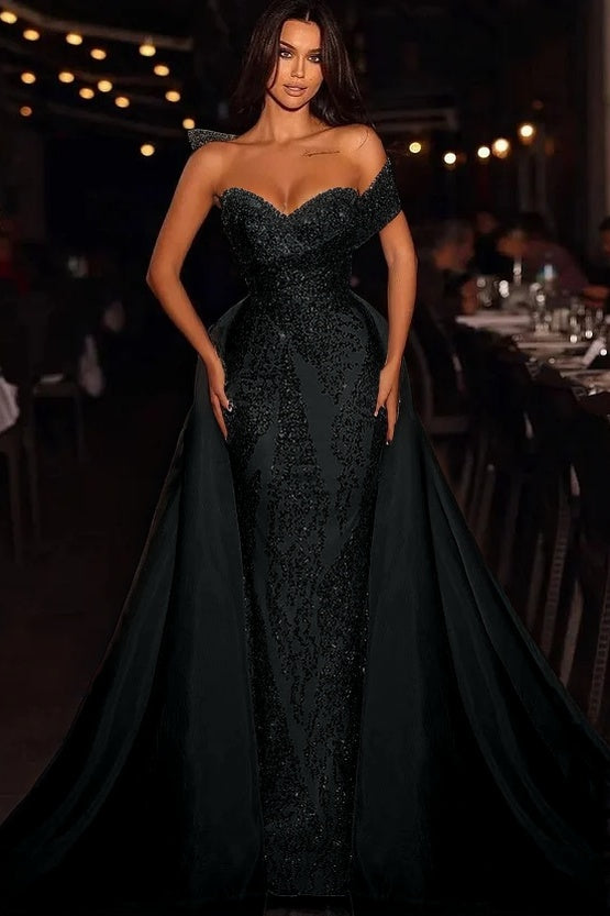 Baby Blue Embroidery Sleeveless Strapless One-Shoulder Mermaid Beads Prom Dress
