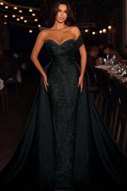 Baby Blue Embroidery Sleeveless Strapless One-Shoulder Mermaid Beads Prom Dress