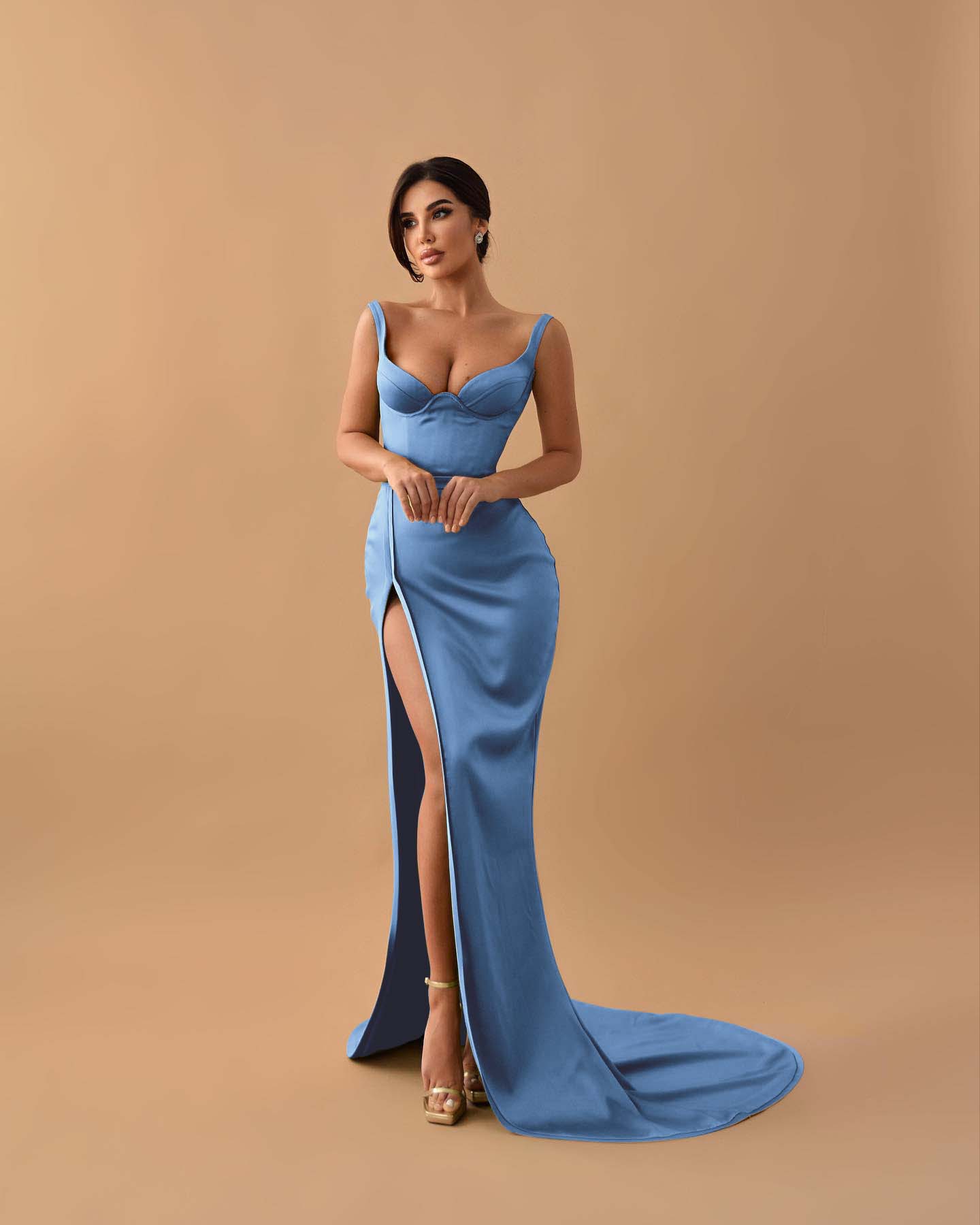 Sage Mermaid Spaghetti Straps Prom Dress With Slit