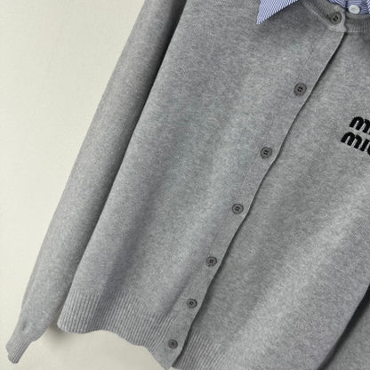Miumiu 2026 Knit Long-Sleeve Cardigan Light Grey Wool Acrylic Nylon 349050