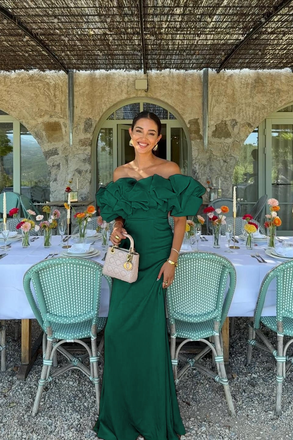 Satin Sleeveless Off-The-Shoulder Long Evening Dress With Pleated