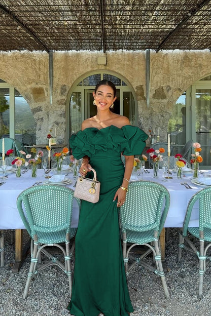 Satin Sleeveless Off-The-Shoulder Long Evening Dress With Pleated