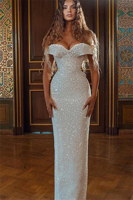 Mermaid Off-the-Shoulder White Sequins Prom Dress