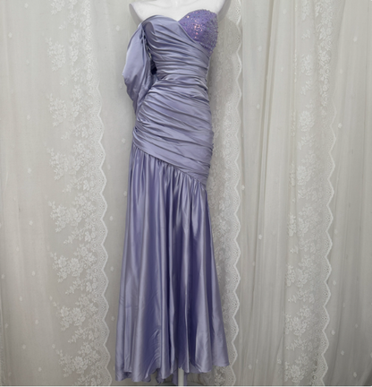 Charming Light Purple Mermaid Sweetheart Neck Pearl Sequin Satin Long Prom Dress Evening Dress P4678