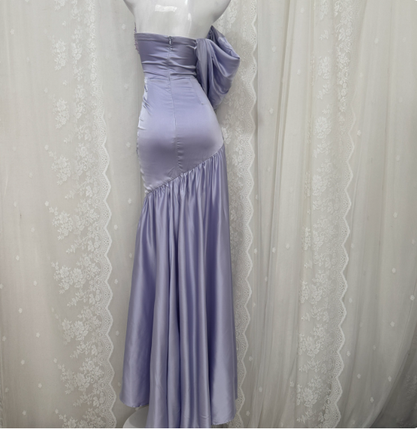 Charming Light Purple Mermaid Sweetheart Neck Pearl Sequin Satin Long Prom Dress Evening Dress P4678
