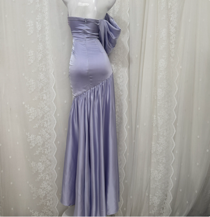 Charming Light Purple Mermaid Sweetheart Neck Pearl Sequin Satin Long Prom Dress Evening Dress P4678