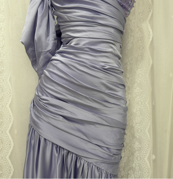Charming Light Purple Mermaid Sweetheart Neck Pearl Sequin Satin Long Prom Dress Evening Dress P4678
