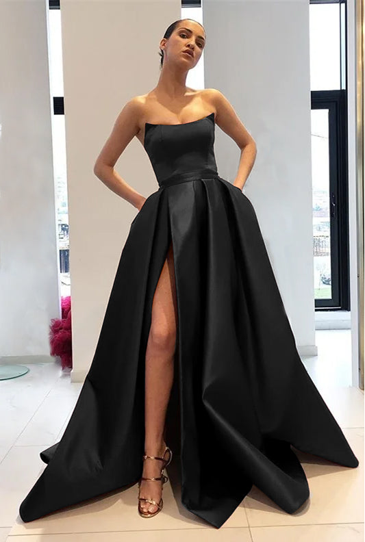Strapless Burgundy Mermaid Prom Dress With Slit