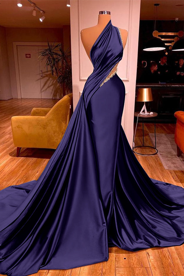 Long Beadings Mermaid Prom Dress One Shoulder With Ruffles