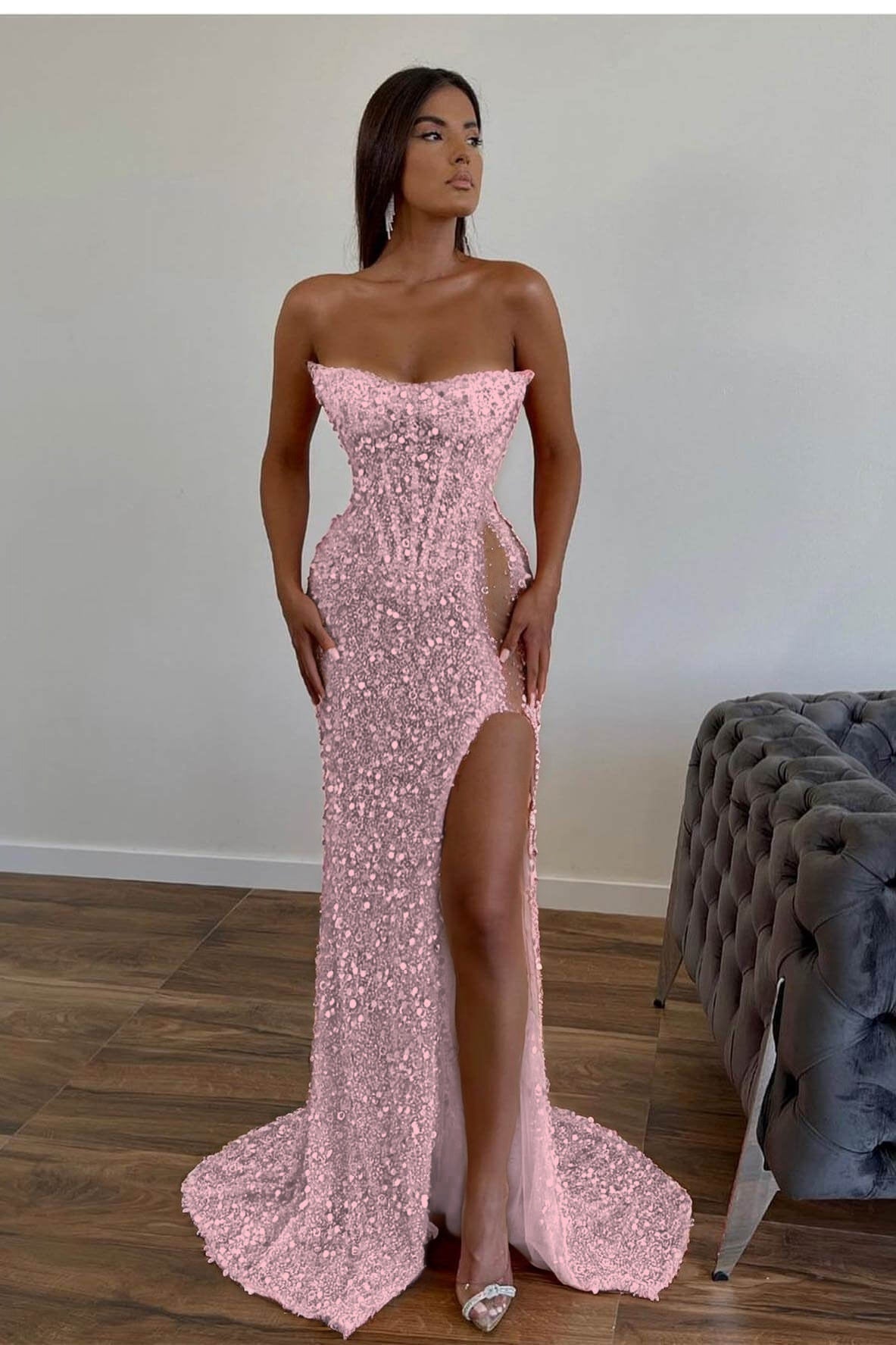 Gorgeous Sequins Mermaid Sweetheart Prom Dress Slit With Sleeveless Orange
