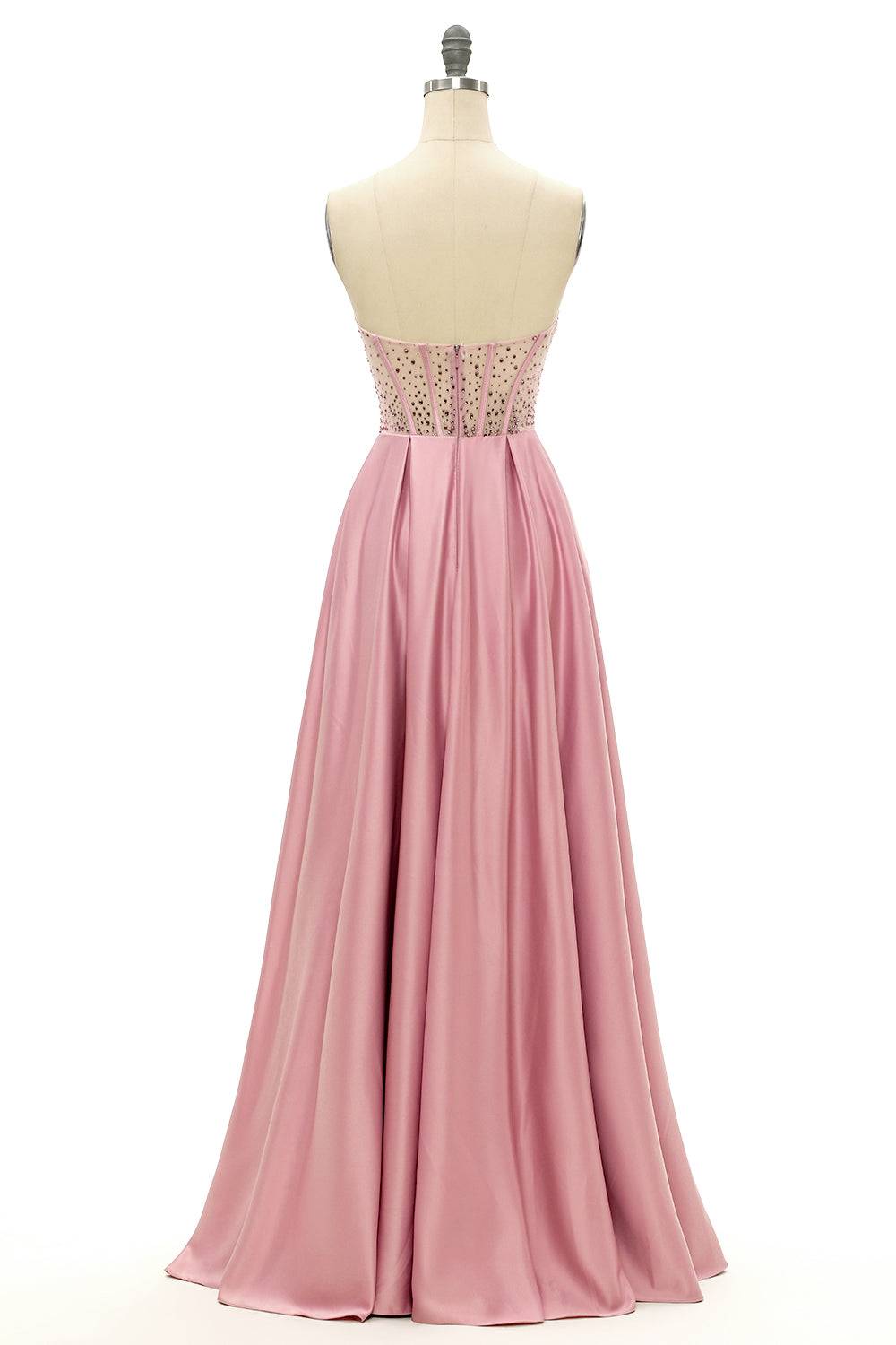 Sweetheart Strapless A-Line Sheer Empire Satin Prom Party Dress