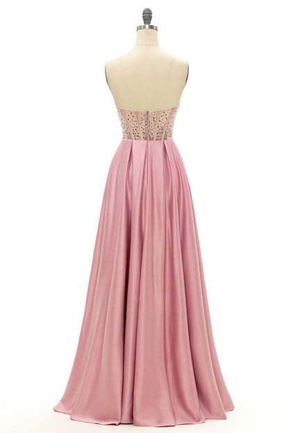 Sweetheart Strapless A-Line Sheer Empire Satin Prom Party Dress