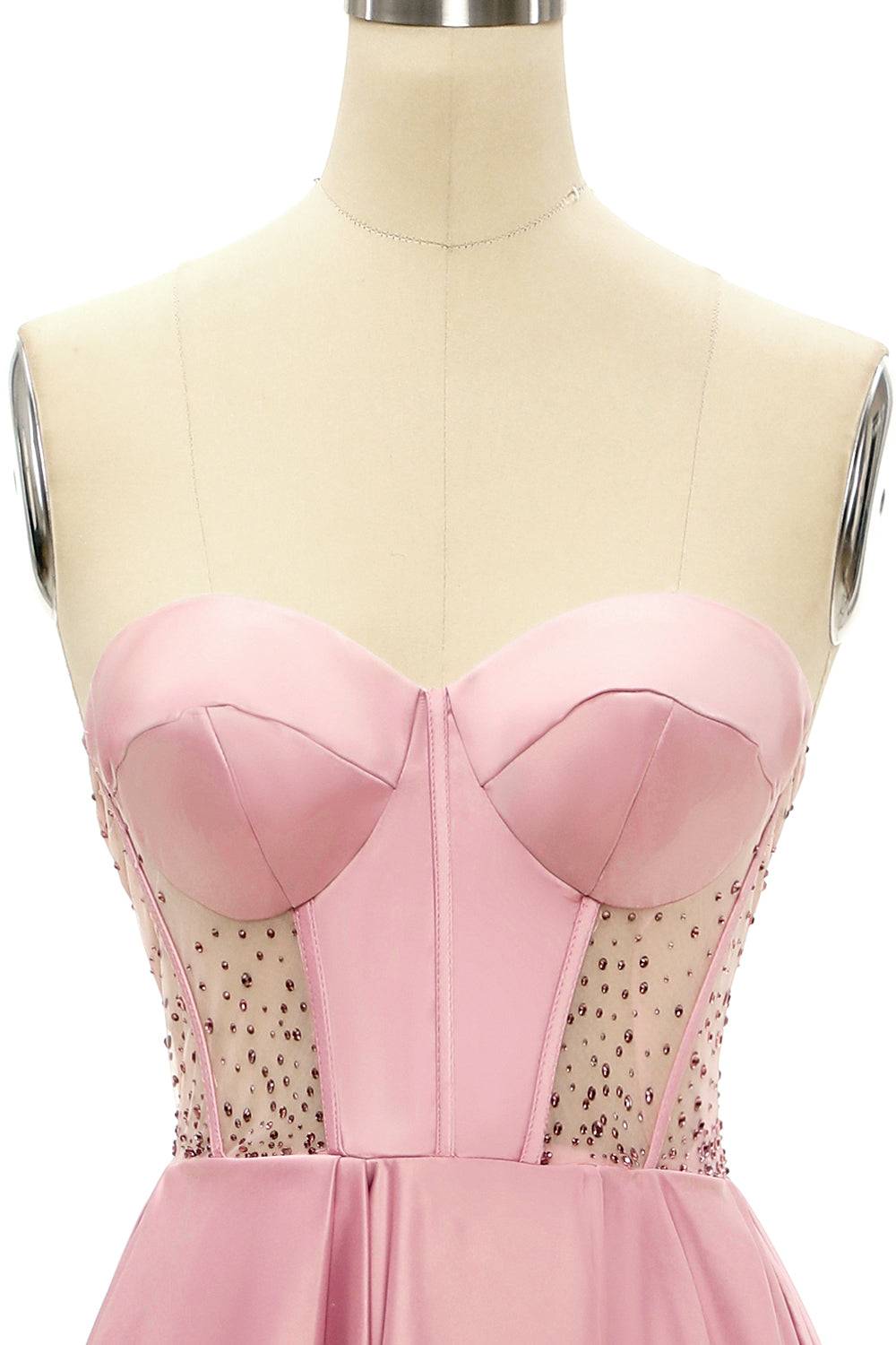 Sweetheart Strapless A-Line Sheer Empire Satin Prom Party Dress