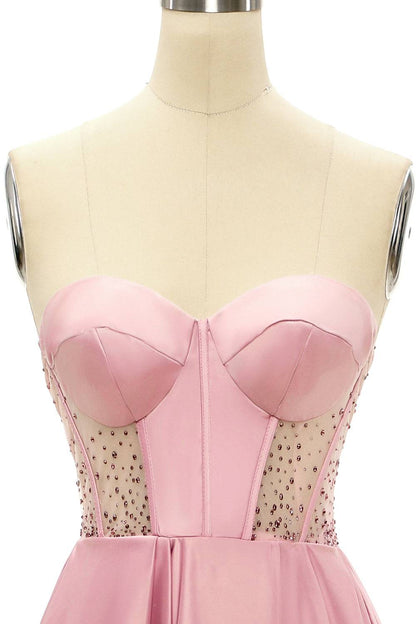 Sweetheart Strapless A-Line Sheer Empire Satin Prom Party Dress