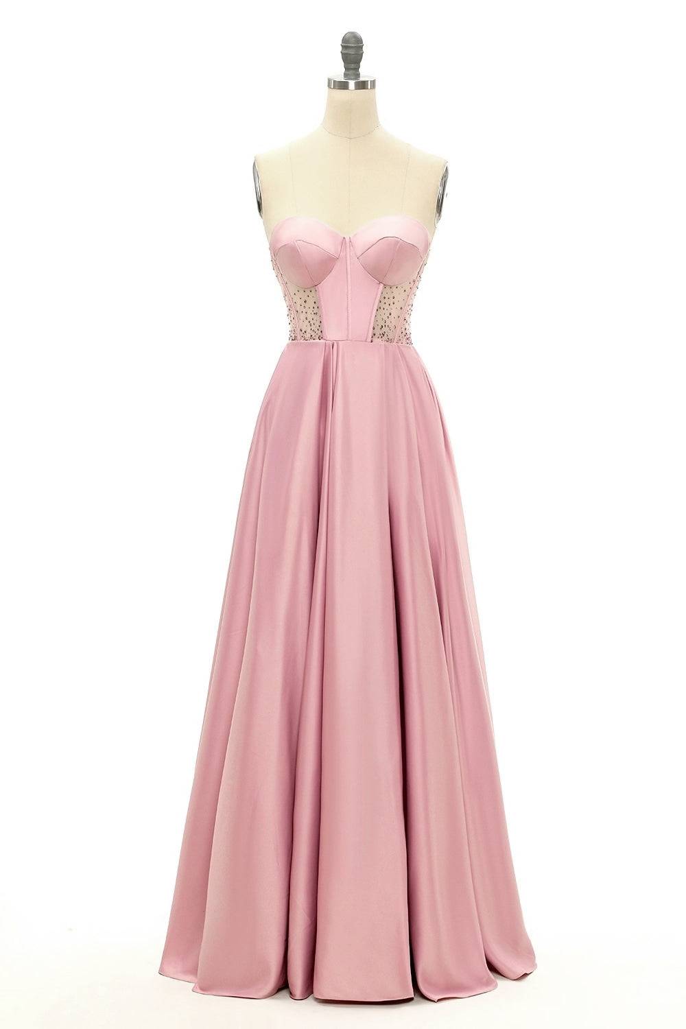 Sweetheart Strapless A-Line Sheer Empire Satin Prom Party Dress