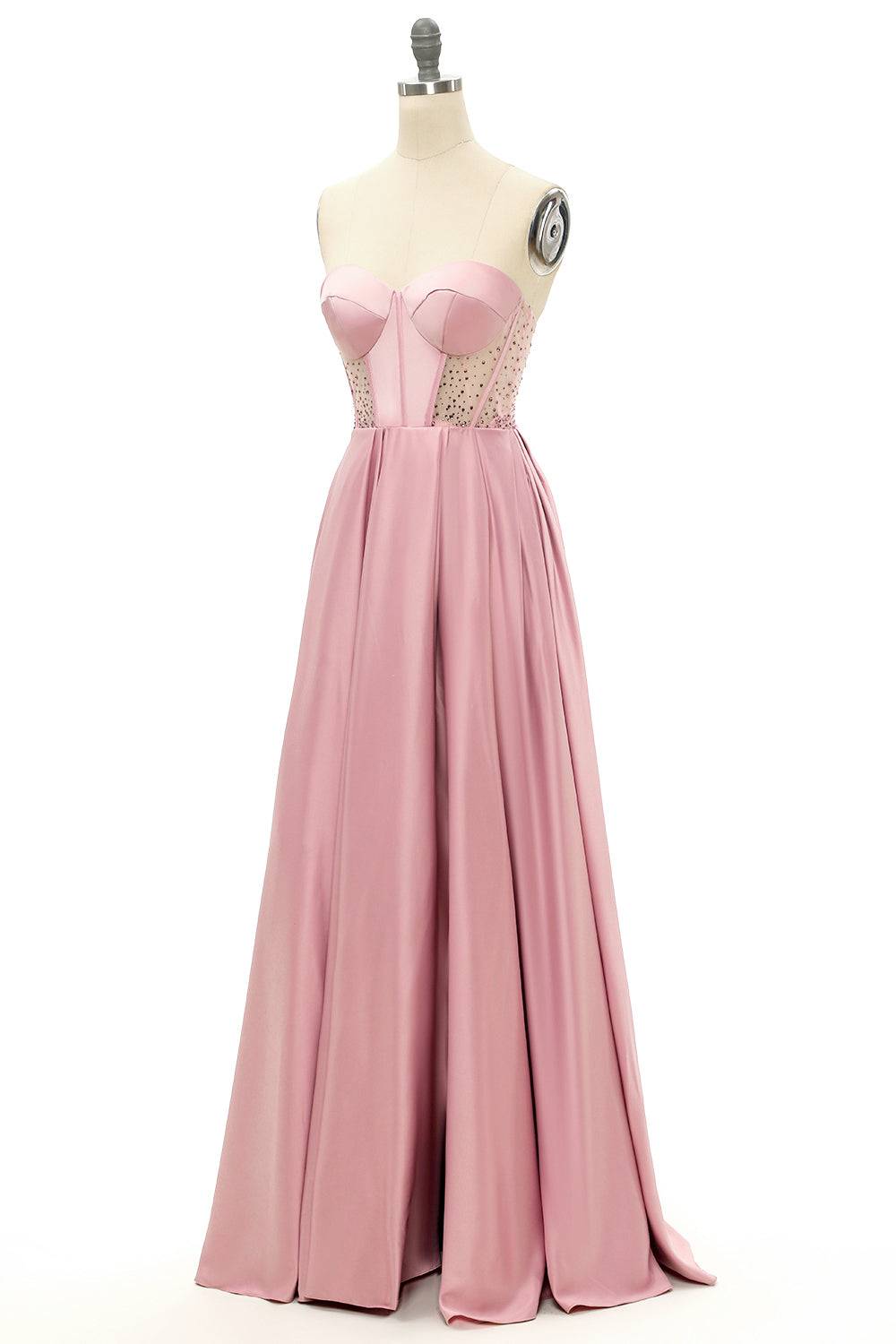 Sweetheart Strapless A-Line Sheer Empire Satin Prom Party Dress