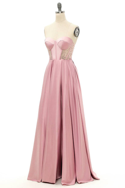 Sweetheart Strapless A-Line Sheer Empire Satin Prom Party Dress