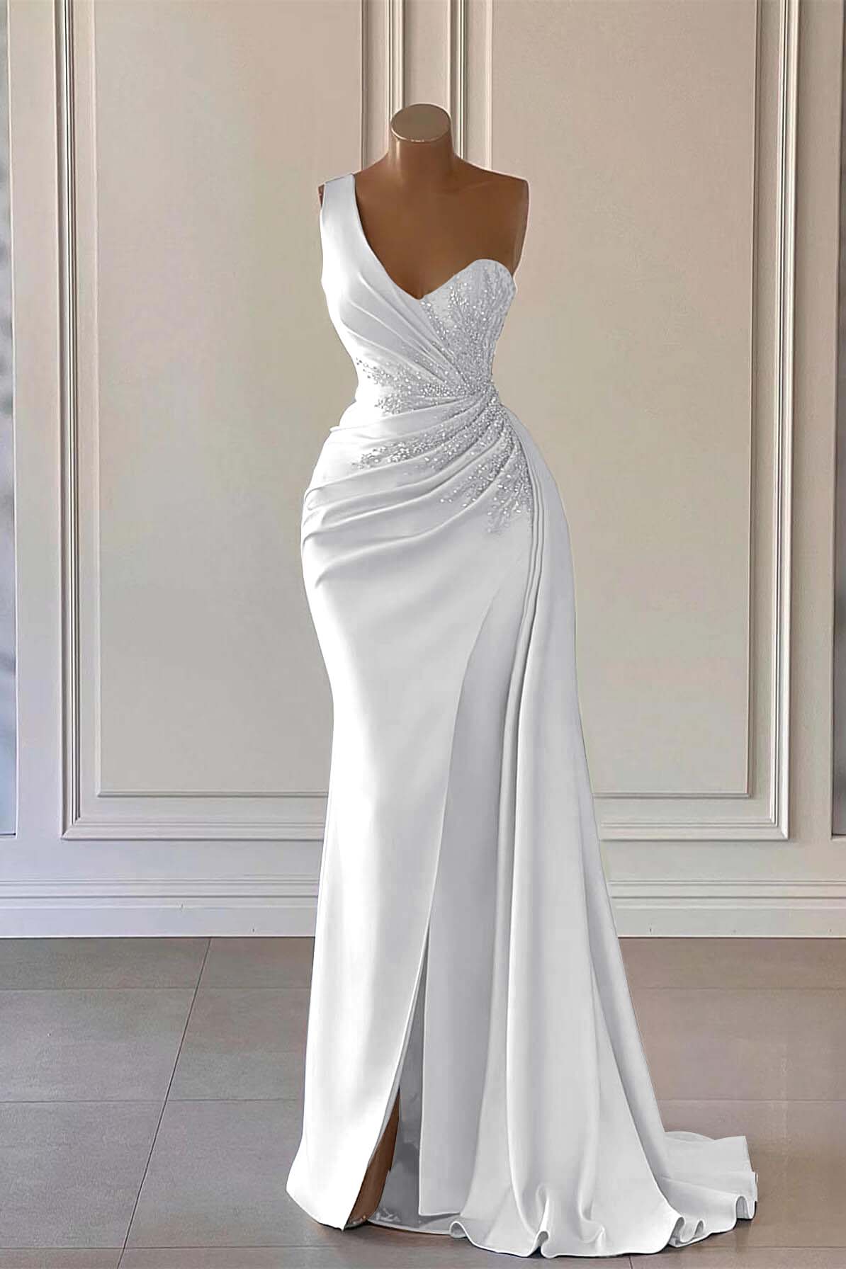 Sky Blue Luxury One-Shoulder Prom Dress Mermaid Split With Ruffles